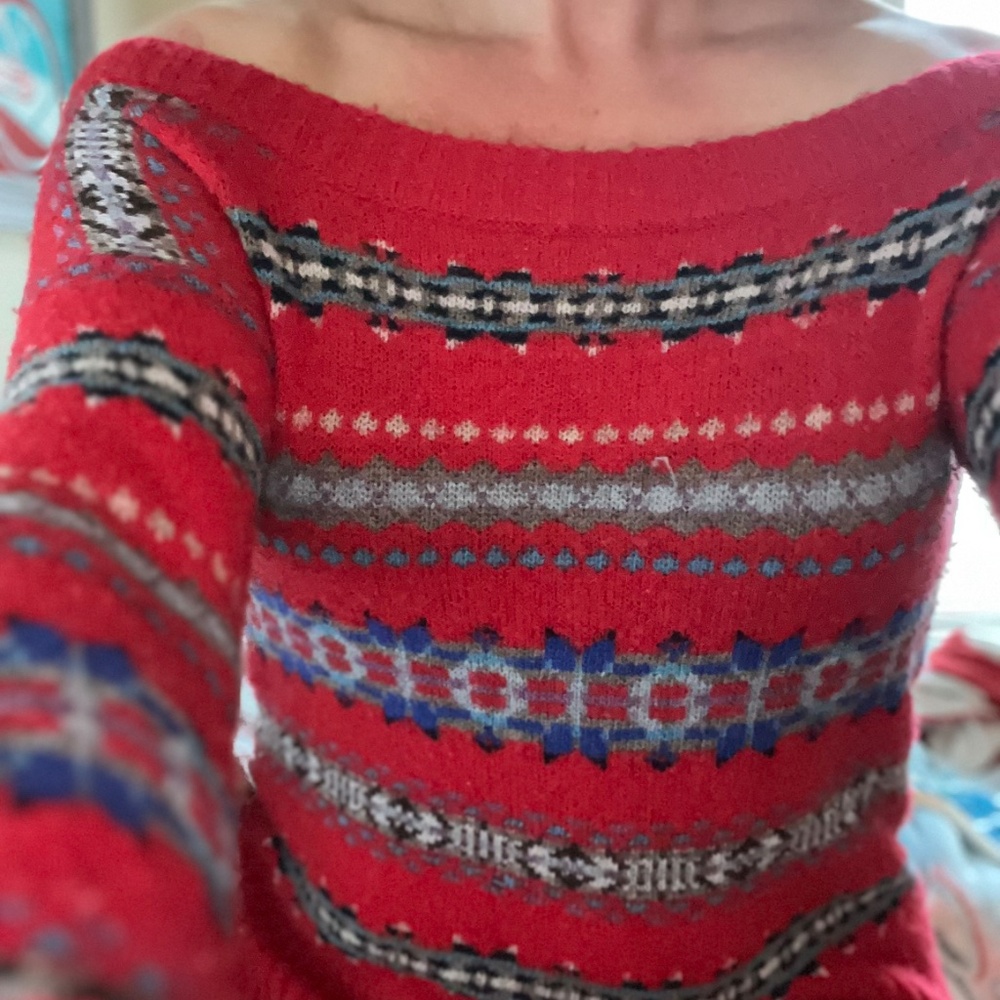 Off-the-Shoulder Red Sweater - Picture 2 of 5